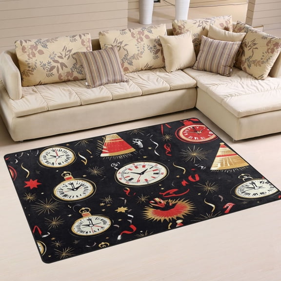 New Year Elements Seamlessly Soft Polyester Area Rug 31''x20'', Non Slip, Memory Foam, Water Absorbent