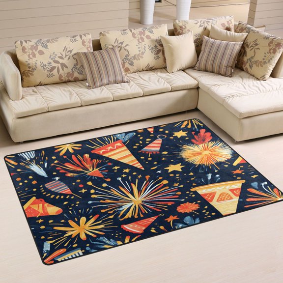 New Year Elements Theme Soft Polyester Area Rug 31''x20'', Non Slip, Memory Foam, Water Absorbent