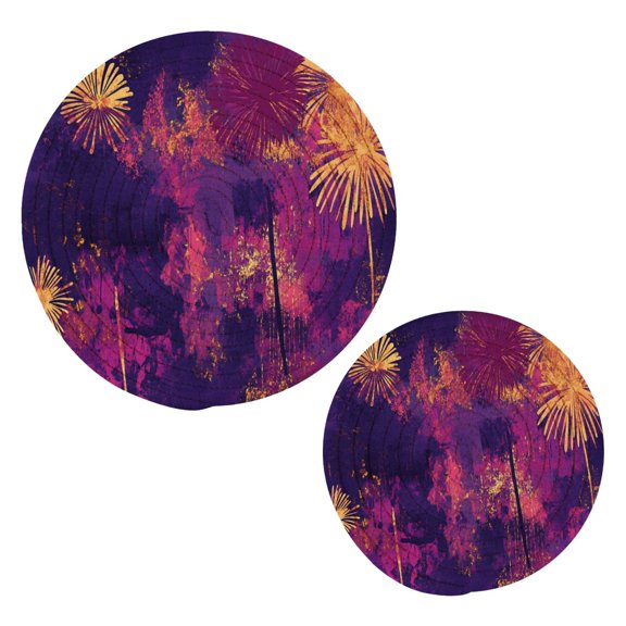 New Year Fireworks Pattern Cotton Braided Potholders, 2 Pack Heat-Resistant Pads 7.09'' and 9.45''
