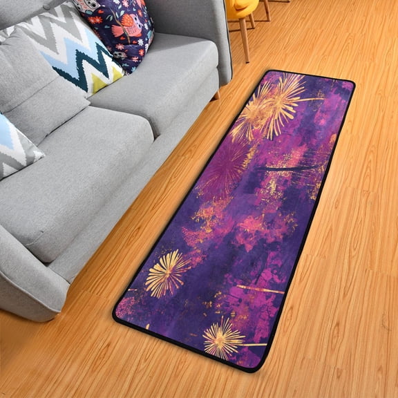 New Year Fireworks Pattern Elegant Area Rug 72" x 24" Non-Slip Polyester with Cotton Padding