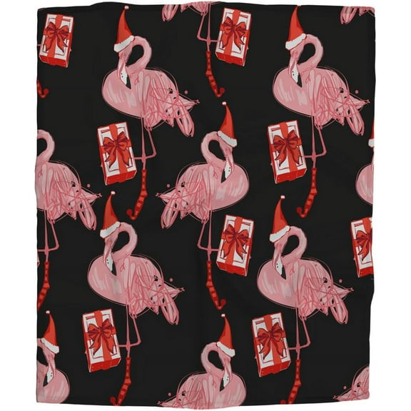 New Year Flamingo Plush Fleece Throw Blanket Christmas Tropical Pattern with Present and Santa Hat Blanket for Bed Couch Sofa Chair Travel 40x50 Inches