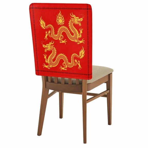 New Year Glod Dragons Chair Back Covers Set of 8, Red Oriental Traditional Ethnic Classical Stretch Dining Chair Back Slipcovers Removable Seat Cover for Kitchen Restaurant Hotel Cafe