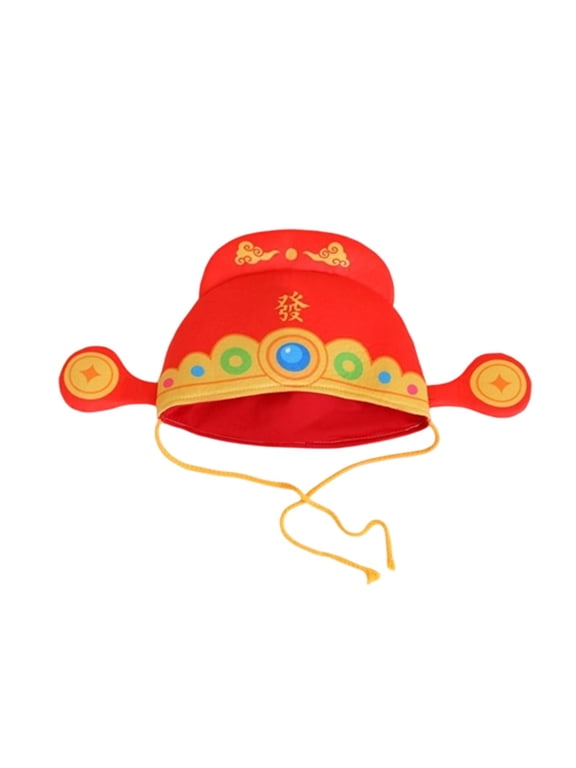New Year God of Wealth Hat Costume Accessory Headpiece PP Cotton Lightweight Material for Boys Girls Party