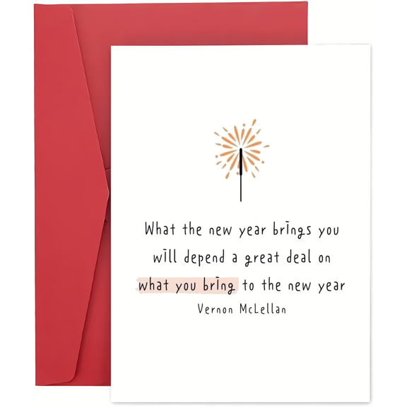 New Year Greeting Card with Inspirational Quote  Beautiful Sparkler Design  Blank Inside for Messages  Includes Red Envelope  Perfect for Friends and Family
