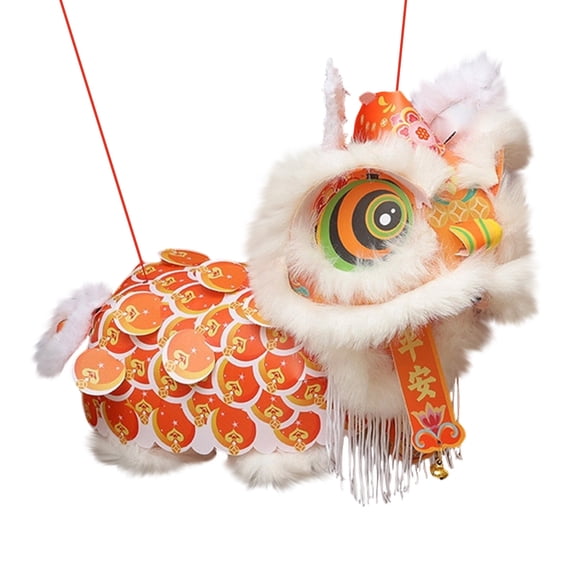 New Year Lantern Kit Lion Dance Design with Lucky Symbols Handcrafted Paper and Tassels Fun Family Activity for Holiday Decor and Gift Making(Red)