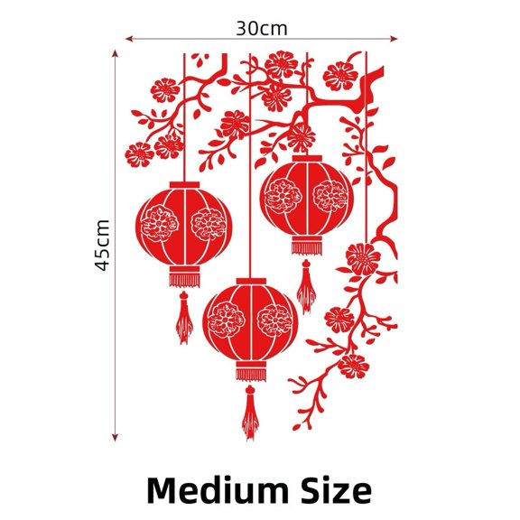 New Year Lantern Static Sticker Large 45x60cm Nordic Style PVC Electrostatic
