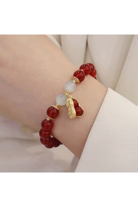 New Year Lucky Beaded Bracelet Elegant Red Beads Peanut Pendant Charm Bangle Chinese Style Jewelry For Women Festival Gifts