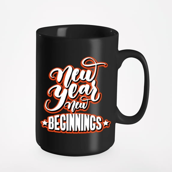New Year New Beginnings. Celebrating New Year, Black 15oz Ceramic Mug