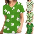 thumbnail image 1 of New Year New You! Snorda Womens Nursing Scrub Tops St. Patrick's Day Leaf Print Working Uniform Short Sleeve V-Neck Workwear Blouse T-shirt with Pockets, 1 of 5