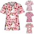 thumbnail image 1 of New Year New You! Snorda Womens Nursing Scrub Tops Valentine's Day Love Heart Printed Working Uniform Short Sleeve V-Neck Workwear Blouse T-shirt with Pockets, 1 of 5