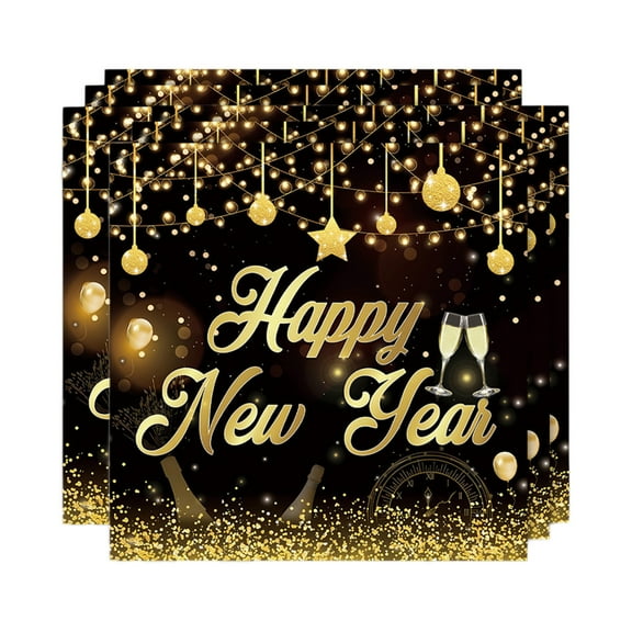 New Year Paper Napkins 20-Piece Set Black And Gold Design Disposable Party Tableware For Holiday Celebration