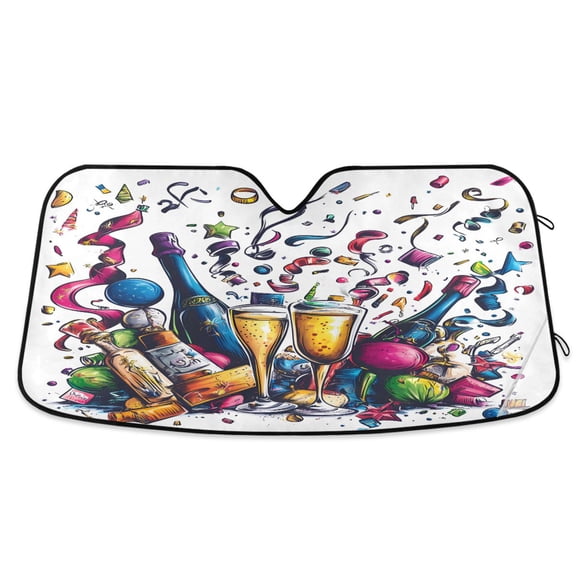 New Year Party Car Windshield Sun Shade Foldable Car Front Window Visor Heat and UV Protection 53x23.5
