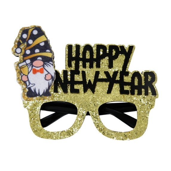 New Year Party Decoration Glasses Photo Props, Sparkly Glitter Cardstock New Year Glasses with Festive Elements Like Happy New Year Gnomes Cheers and Wine Glasses, Perfect for New