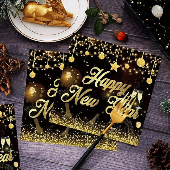 New Year Party Napkins - 20-Pack Disposable Paper Tableware, Thick Absorbent Napkins with Festive Designs, Ideal for Parties and Gatherings