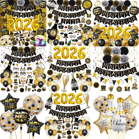 New Year Party Supplies New Year's Eve Black Party Decoration Set 37 Pieces A