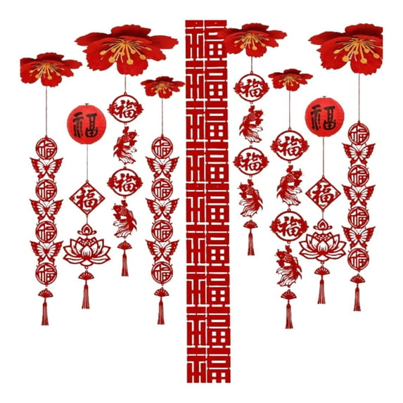New Year Pendants Chinese New Year Decorations 2026 Red New Year Ceiling Decoration Felt Material for Home Party Shop
