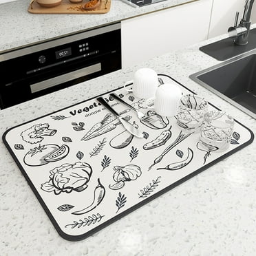 New Year Reset, Dvkptbk Dish Drying Mat For Kitchen Countertop 15.7x11.8IN, Absorbent Suede Dish Pad With Non-slip Rubber Backeds, Hide Stain Dish Rack Mat
