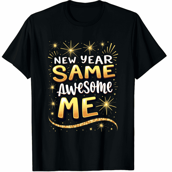 New Year Same Awesome Me Funny New Years Eve Party Graphic Tee T-Shirt for Men Women