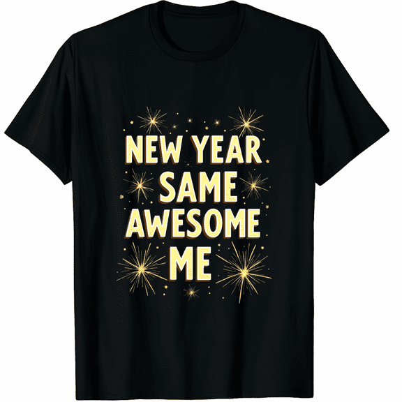 New Year Same Awesome Me Funny New Years Eve Party Graphic Tee T-Shirt for Men Women