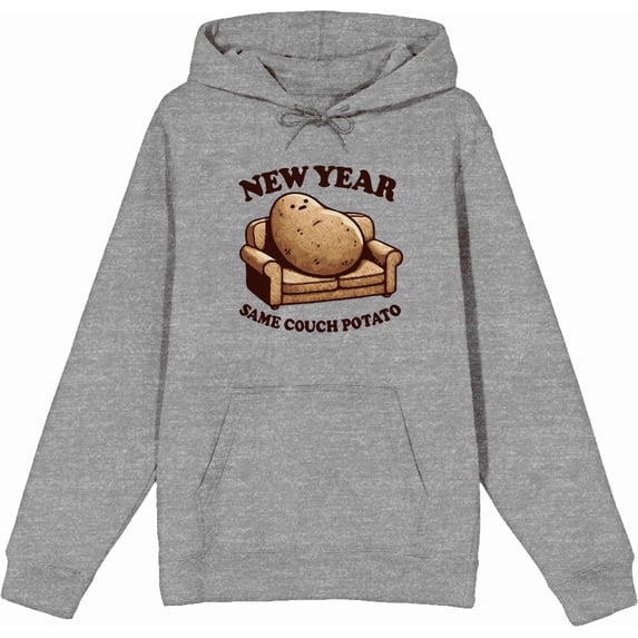 New Year Same Couch Potato Adult Heather Gray Long Sleeve Hoodie-Small