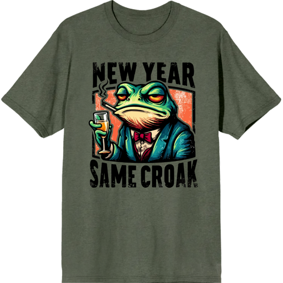 New Year Same Croak Adult Green Crew Neck Short Sleeve Tee-Large