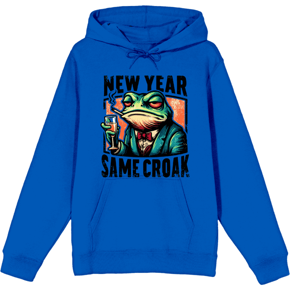 New Year Same Croak Adult Royal Blue Long Sleeve Hoodie-Large