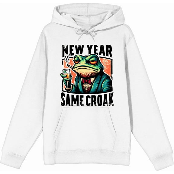 New Year Same Croak Adult White Long Sleeve Hoodie-Medium