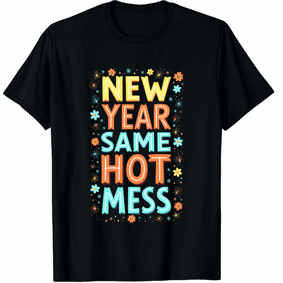 New Year Same Hot-Mess Funny Holiday Theme Graphic Tee T-Shirt for Men Women