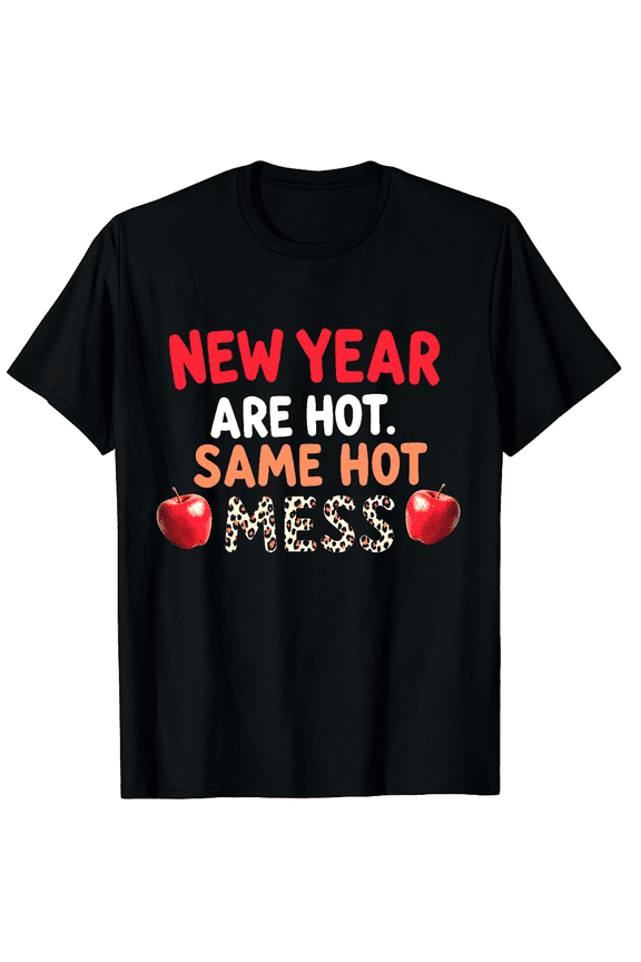 New Year Same Hot Mess Funny New Year Resolution Gift Graphic Tee T-Shirt for Men Women