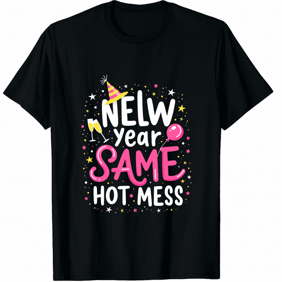 New Year Same Hot-Mess Funny New Year Theme Graphic Tee T-Shirt for Men Women