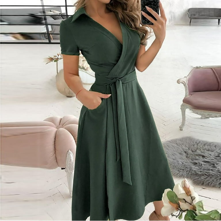 3/4 Sleeve Solid Color V neck Bandage Plus size casual Dresses 3/4 Sleeve Solid Color V neck Bandage Plus size casual Dresses