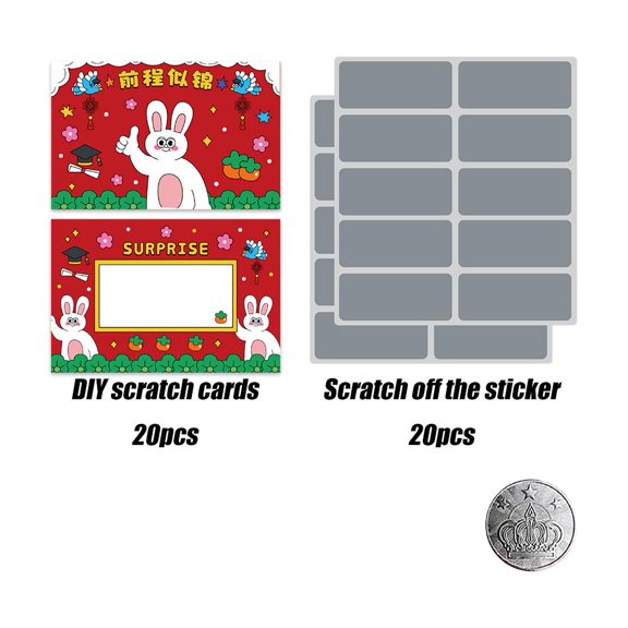 New Year Scratch Cards 20 Pack, Red Gold Festive, Bulk Game For Party