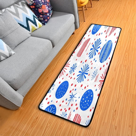 New Year Simple Fireworks Elegant Area Rug 72" x 24" Non-Slip Polyester with Cotton Padding