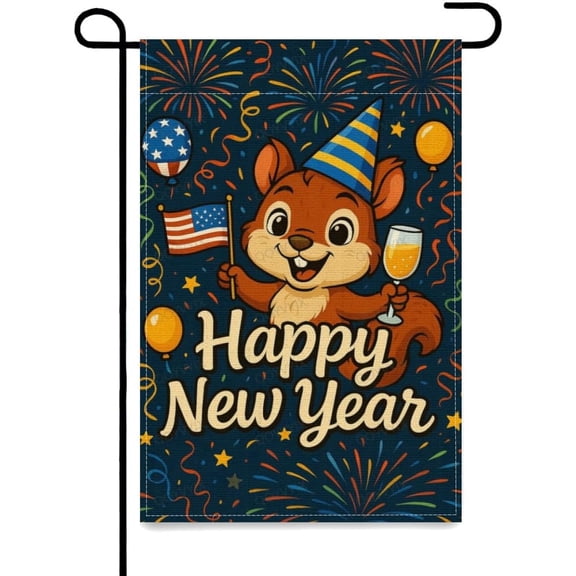 New Year Squirrel Garden Flag Double Sided Outdoor Yard Decoration 12x18 Inch Porch Lawn and House Decor