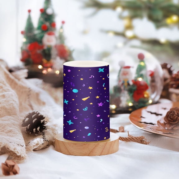 New Year Stars Pattern Set of 2 Flameless LED Candles Remote and Timer Indoor Outdoor