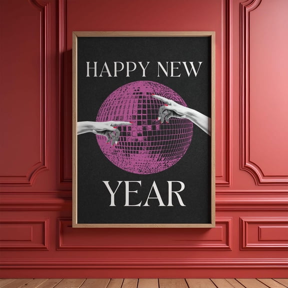New Year Wishes Retro Decor, Unframed Paper Print Size 8x12