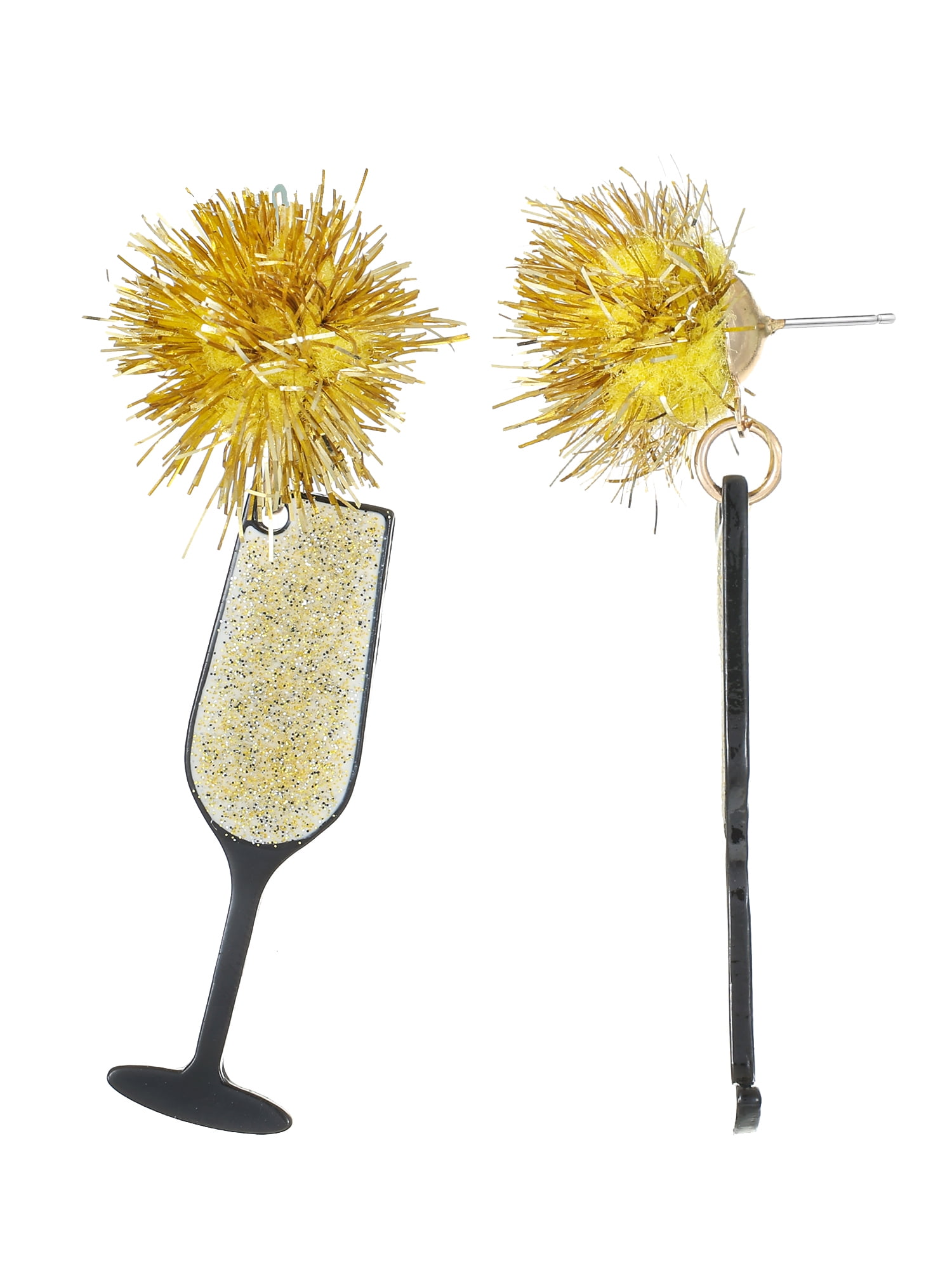 New Year's Celebration Goldtone Champagne Bottles, Female, 1 Pair