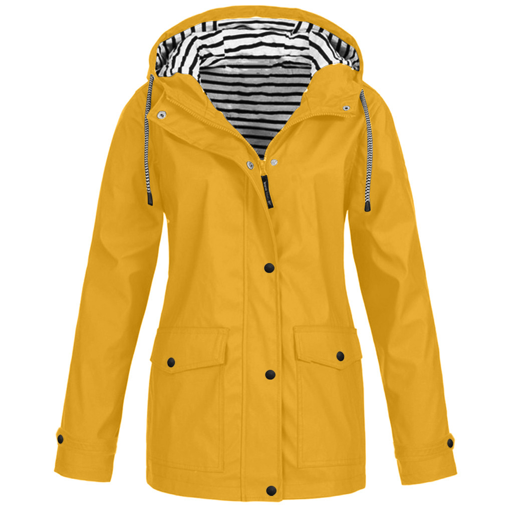 New Year's Deals!Aimik Women Solid Rain Outdoor Plus Waterproof Hooded Raincoat Windproof Jacket Coat - image 1 of 3