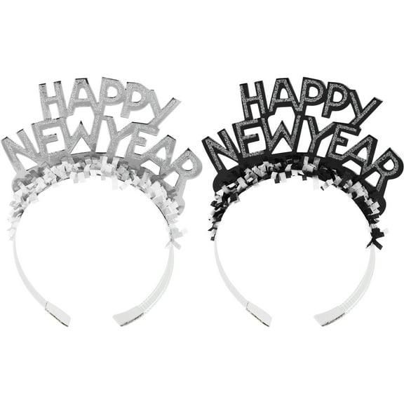 New Year's Eve Black and Silver Foil Glitter Tiaras, each