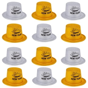 New Year's Eve Silver & Gold Glitter Disposable Plastic Top Hats - 12 pc