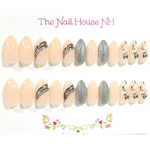 New Year's Eve Sparkle Glossy Almond Press On Nails - 24 Pieces - Artificial Nail Kit - Winter Nails