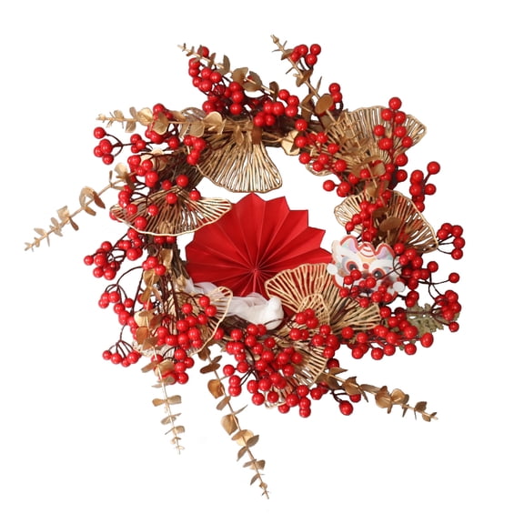 New Year's Eve Wreath Door Hanging Diy Festive Red Fruit Wreath New Year Door And Window Decoration 30cm