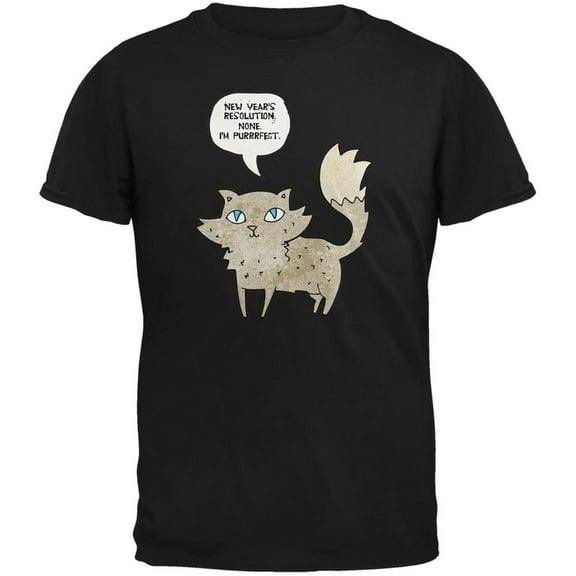 New Year's I'm Purrrrfect Black Adult T-Shirt - Medium