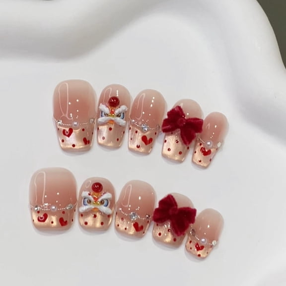 New Year's Lion Nail Art Cat's Eye Pure Handmade Wearing Nail Boutique Short Whitening Finished Nail Art Patch Fake Nail Patch