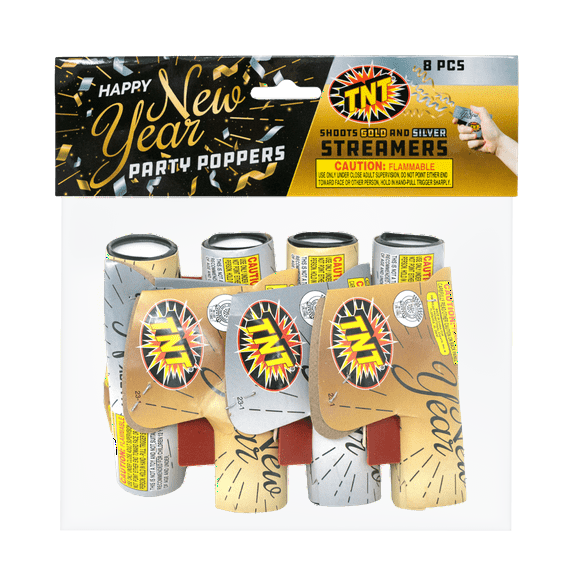 New Year's Magnum Popper, TNT Fireworks, Gold and Silver Confetti Poppers