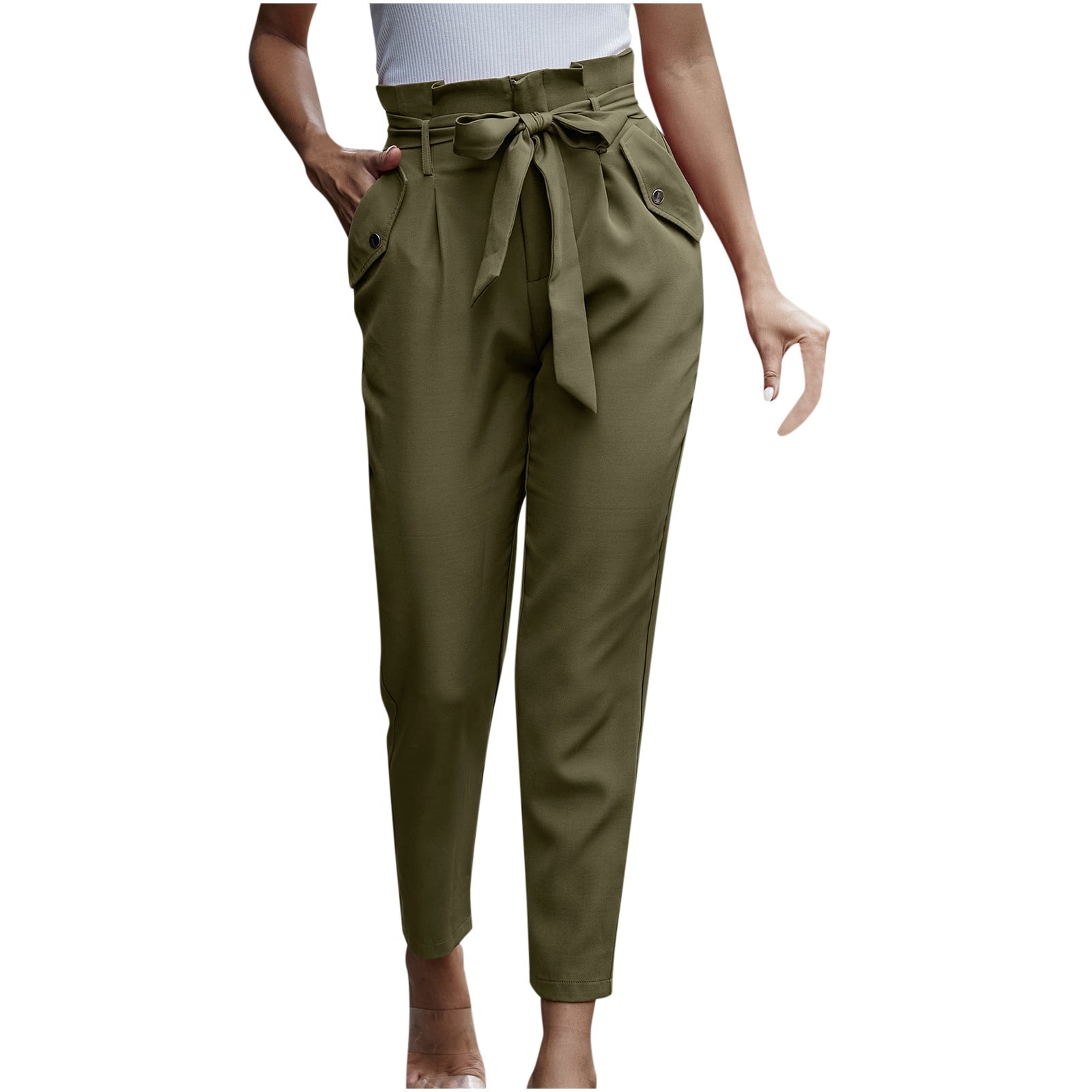 JURANMO Adjustable Cargo Pants Women Now 2024,Women's Spring/Summer Trendy  Button and Zipper Mid Waist Tight Pants Casual Multi Pockets Solid Color