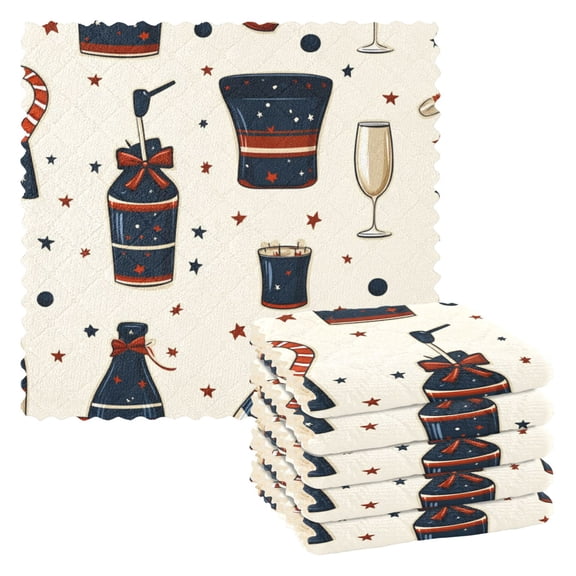 New Year's Themed Wine 6 Pack Kitchen Cleaning Cloths 11'' x 11'', Super Absorbent, Soft Double Layer Plush for Dish and Surface Cleaning