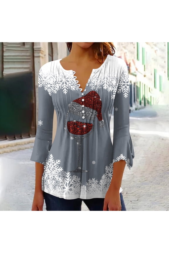 New Years 2025 Christmas Blouses for Women $5,Sexy Christmas Blouses for Women - Bold & Beautiful,Christmas Blouses 3/4 Sleeve Womens - Gray L