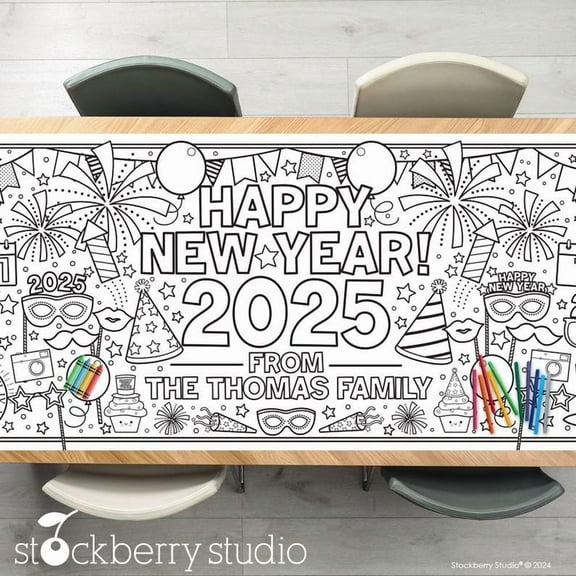 New Years Coloring Tablecloth Personalized