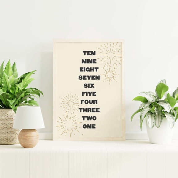 New Years Countdown White Gold Celebration Decor Wall Art